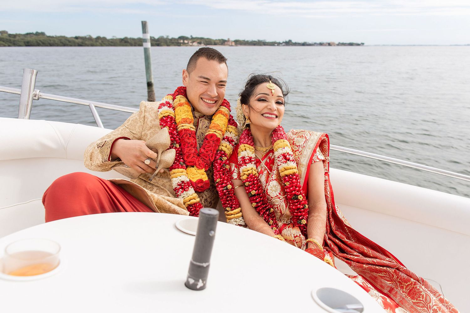 Couple having fun after Indian Wedding Ceremony at the Powel Crosley Estate