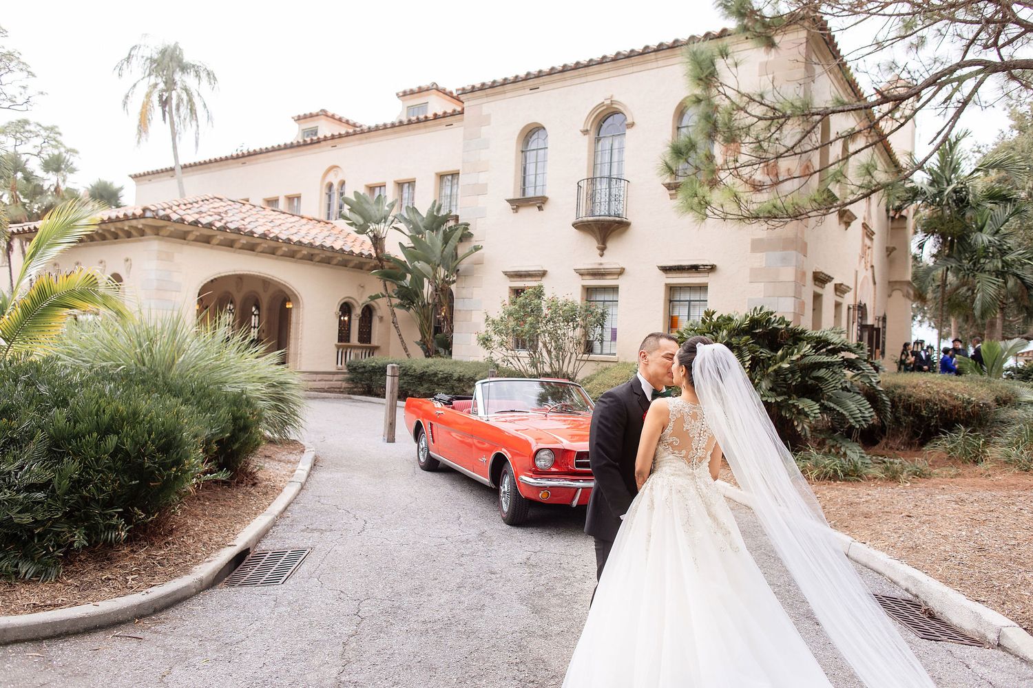 Wide angle view of a garden wedding ceremony at the Powel Crosley Estate Sarasota