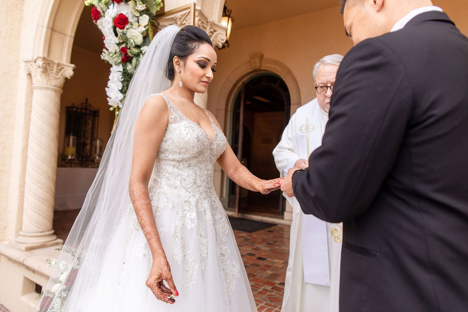 Wide angle view of a garden wedding ceremony at the Powel Crosley Estate Sarasota