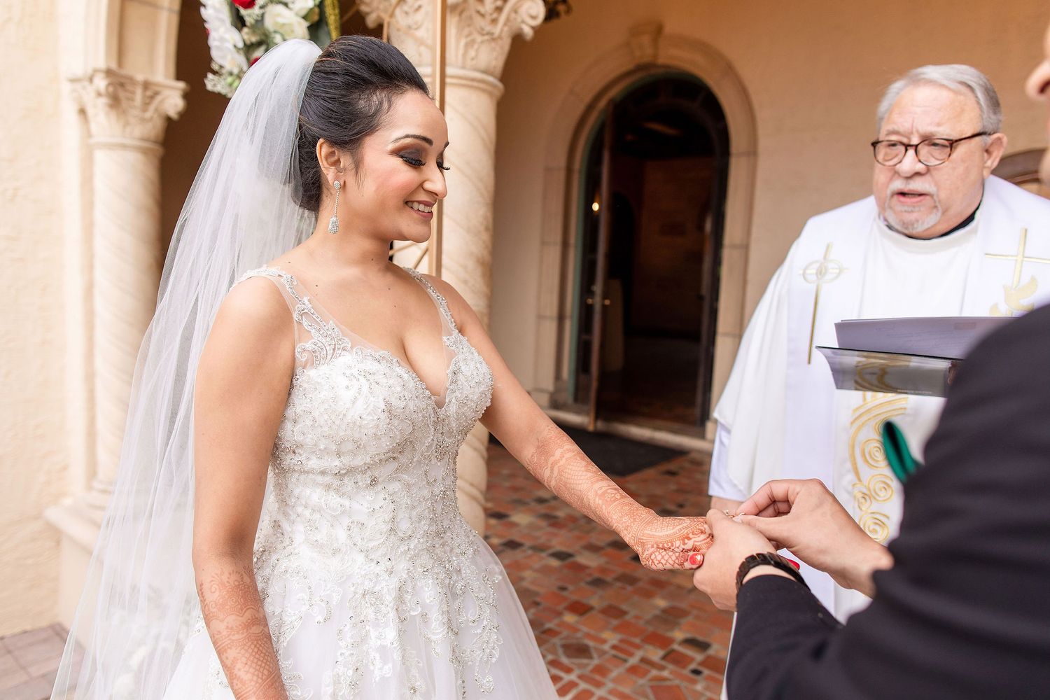 Wide angle view of a garden wedding ceremony at the Powel Crosley Estate Sarasota
