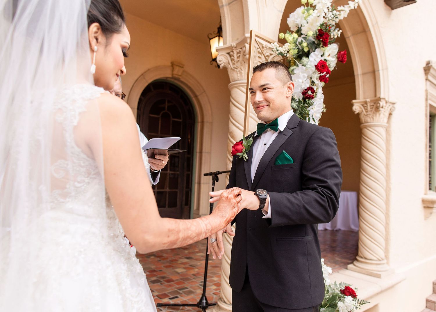 Wide angle view of a garden wedding ceremony at the Powel Crosley Estate Sarasota