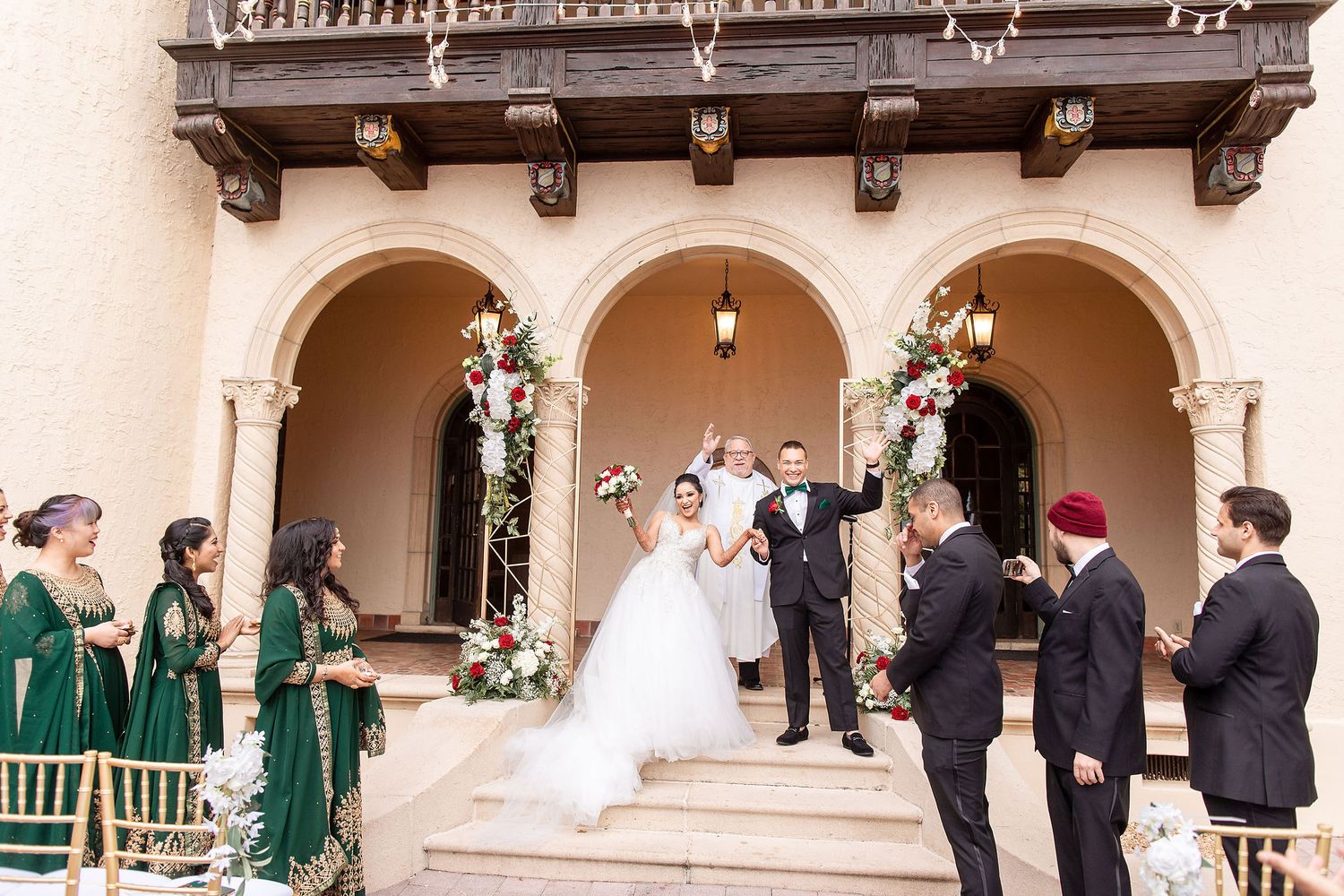 Wide angle view of a garden wedding ceremony at the Powel Crosley Estate Sarasota