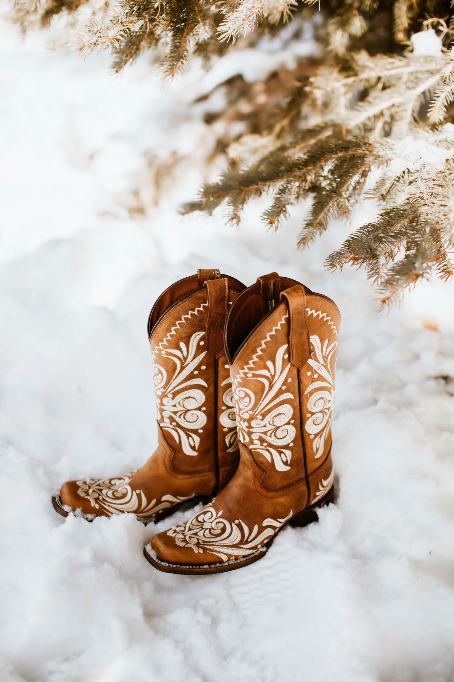 Bride's cowgirl boots in snow. Jackson, Hole Elopement by Carli Layton Photography, a Texas Elopement Photographer.