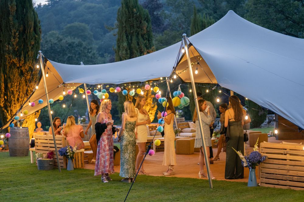 view of a party at dusk during a surrey small event photography shoot