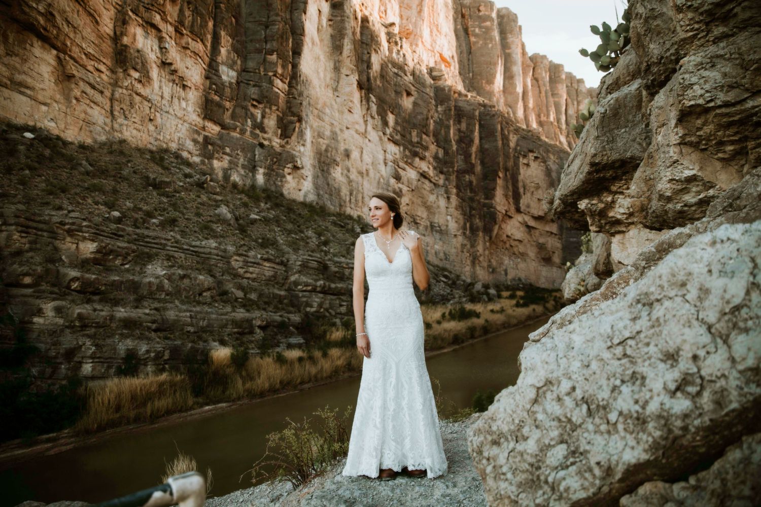 Bridal Portraits at Santa Elena Canyon in Big Bend by Cali Layton Photography, a Texas Wedding Photographer.