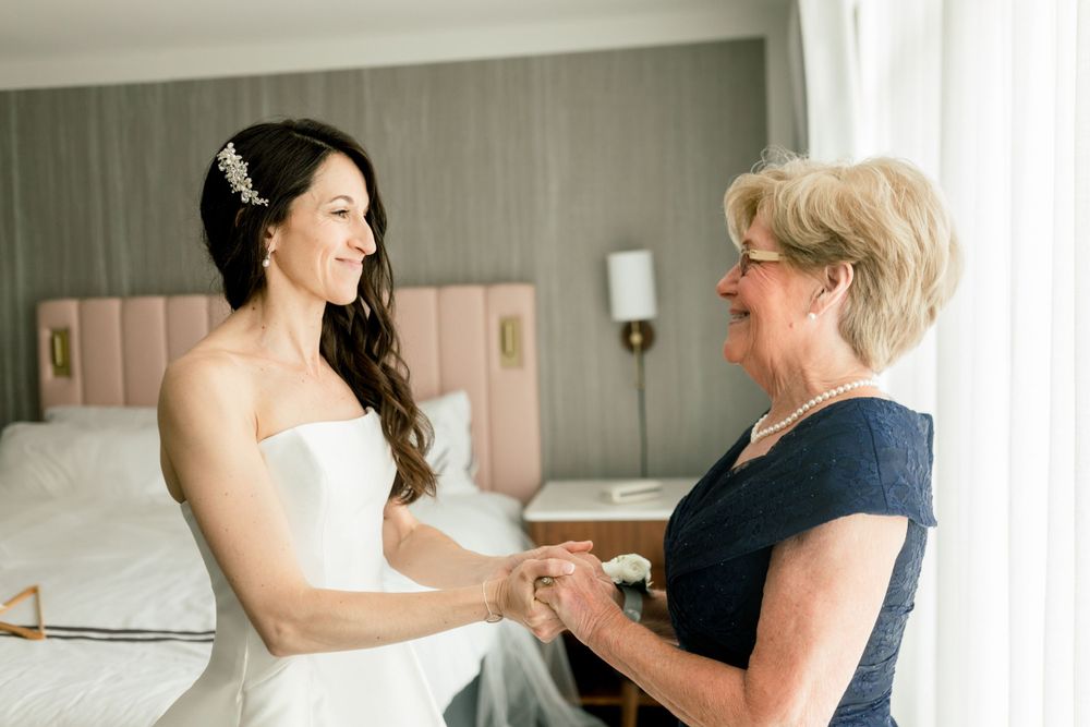 Bride and Mother of the Bride in Bridal Suite in Boston