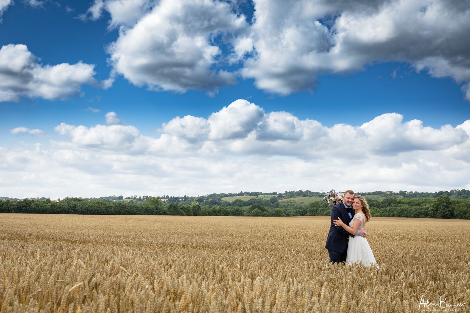 Wedding couple in field