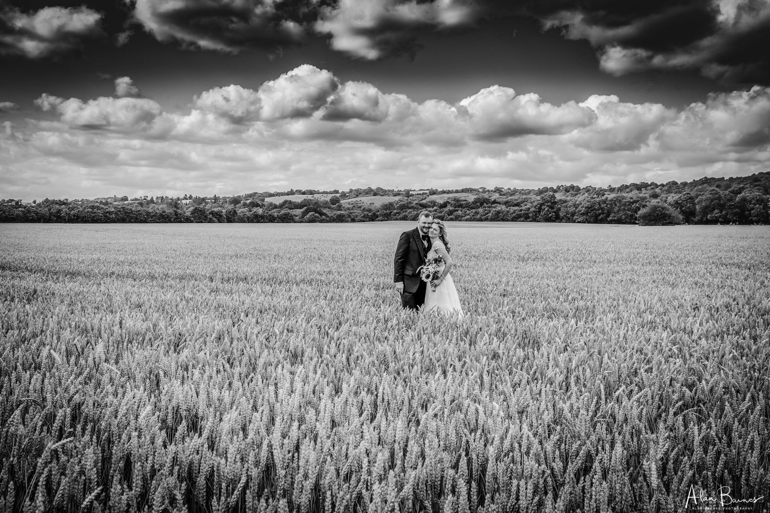 Wedding couple in field
