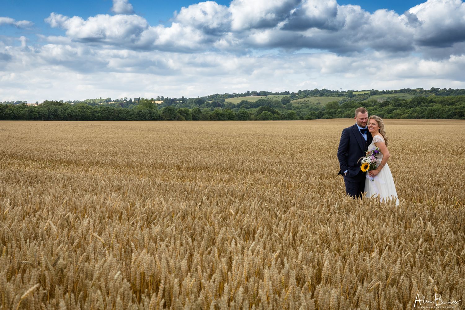 Wedding couple in field
