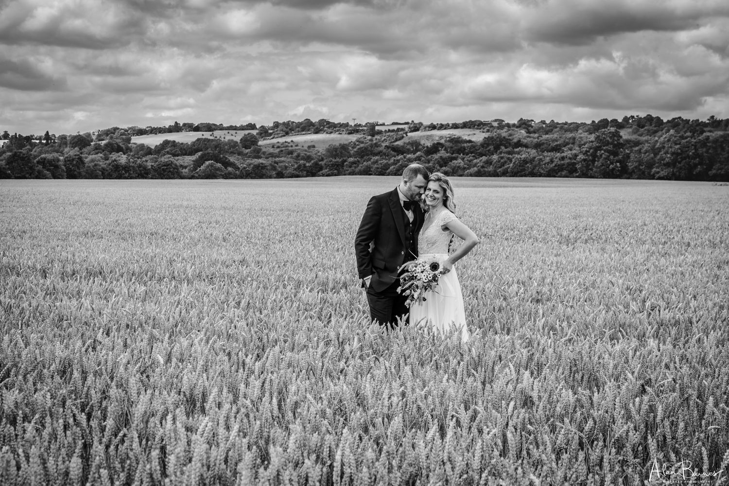 Wedding couple in field