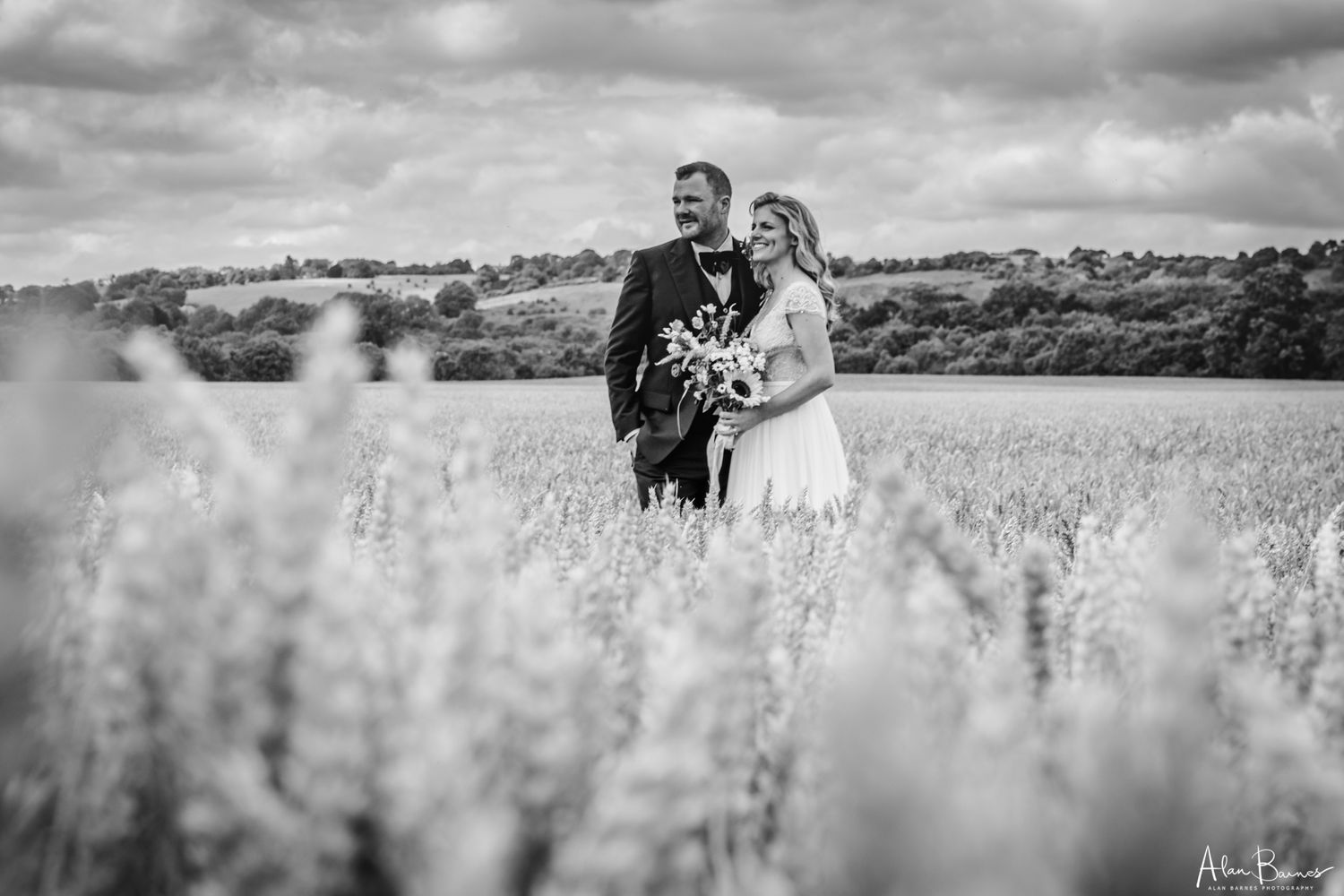 Wedding couple in field