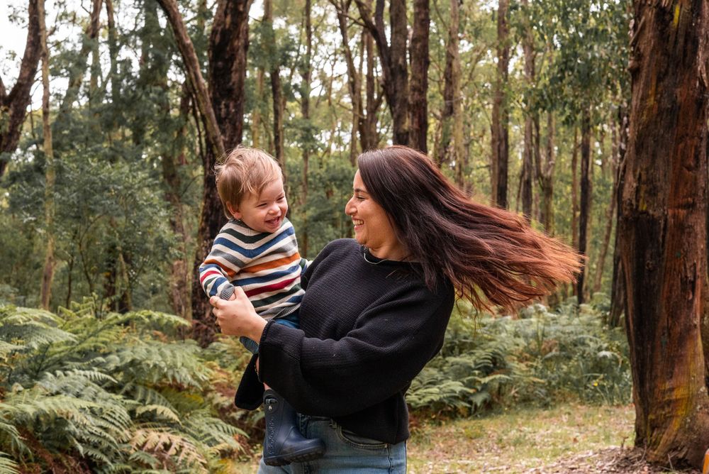 Family and couple photoshoot outdoors in bush forest in Melbourne