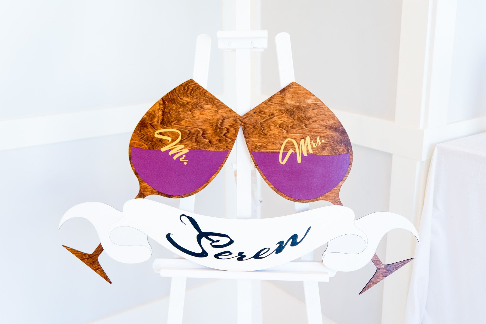 custom wooden wedding decorations placed at wedding reception in chicago