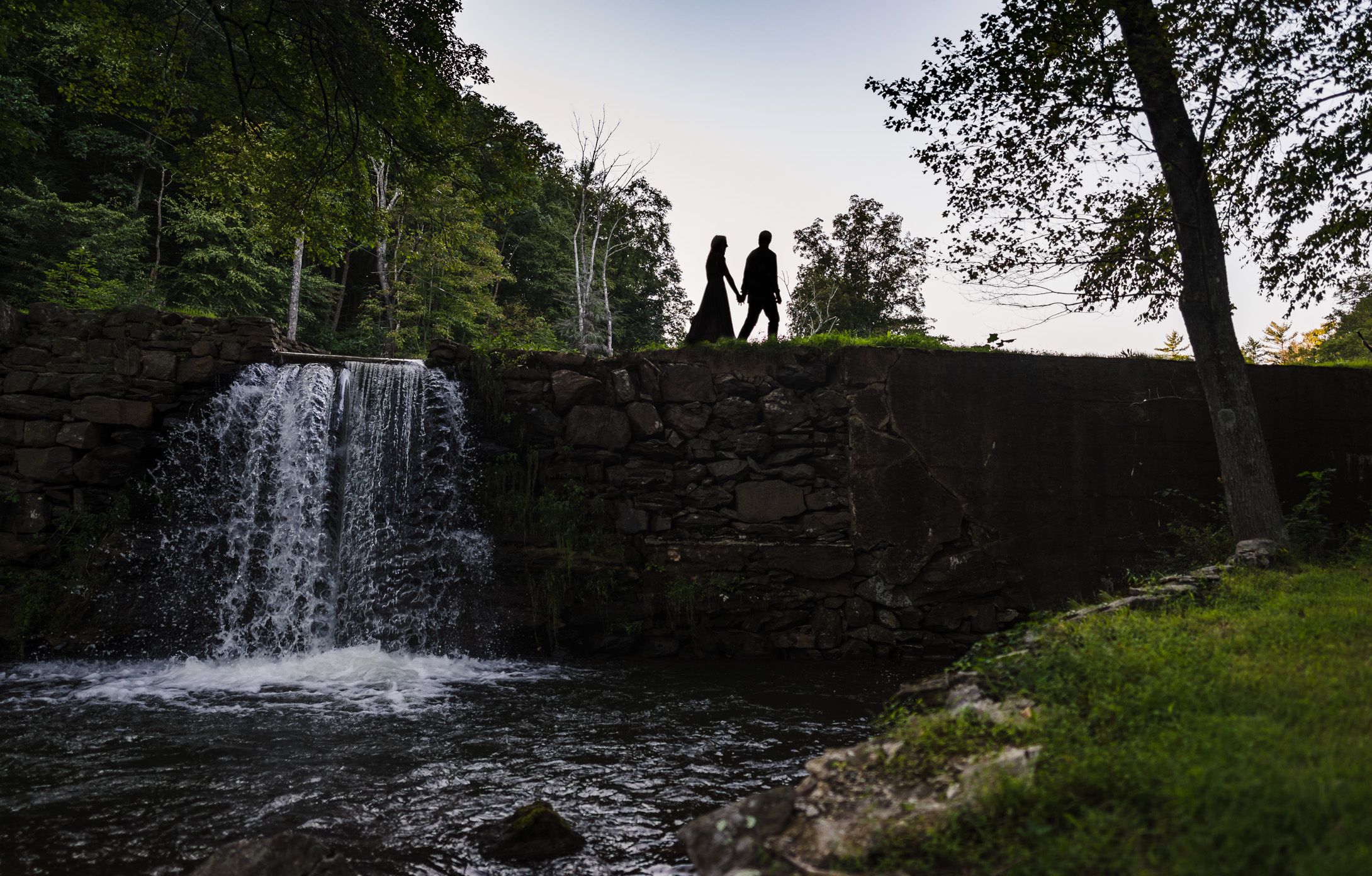 Poconos and Lehigh Valley Wedding Photographer Backyard Wedding and Engagement Waterfall and Covered Bridge