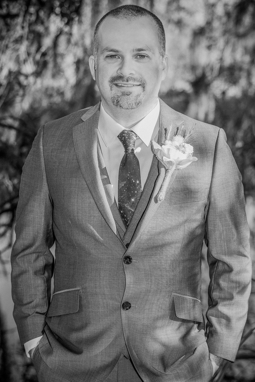 Grooms suit on Wedding Day in black and white