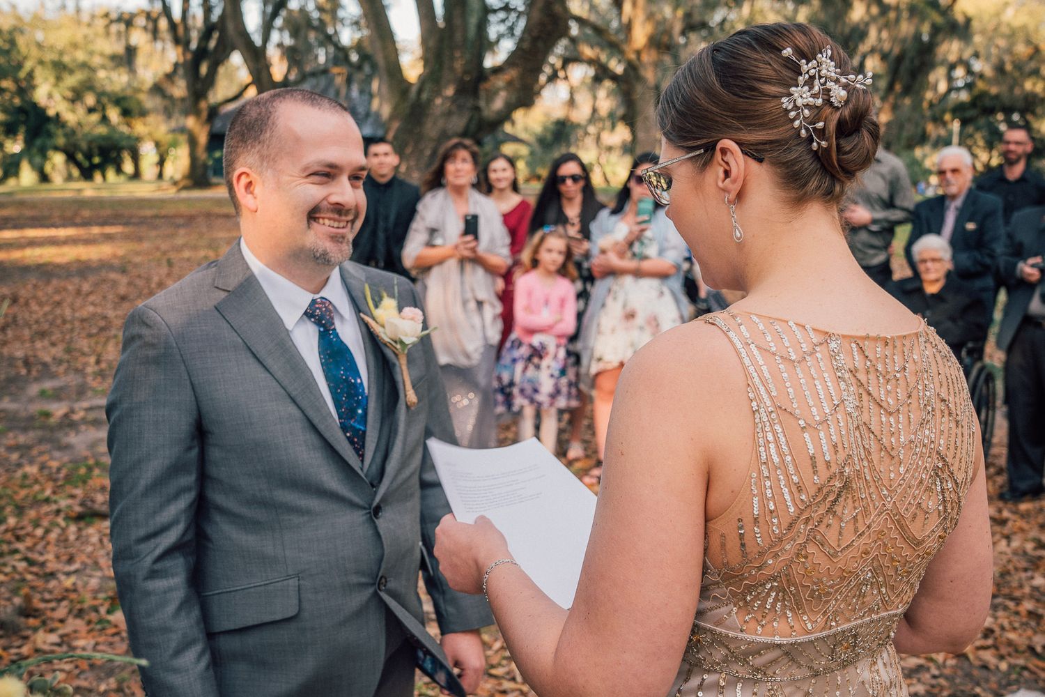 Sunset wedding ceremony in New Orleans City Park