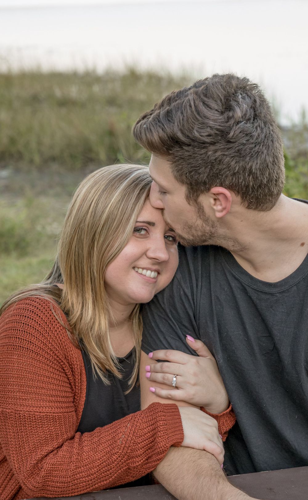 Engagement Photography of Bride and Groom kissing in New Hampshire