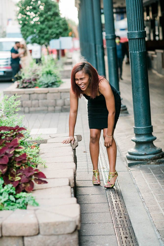 High School Senior Girl Laughing in Downtown Houston
