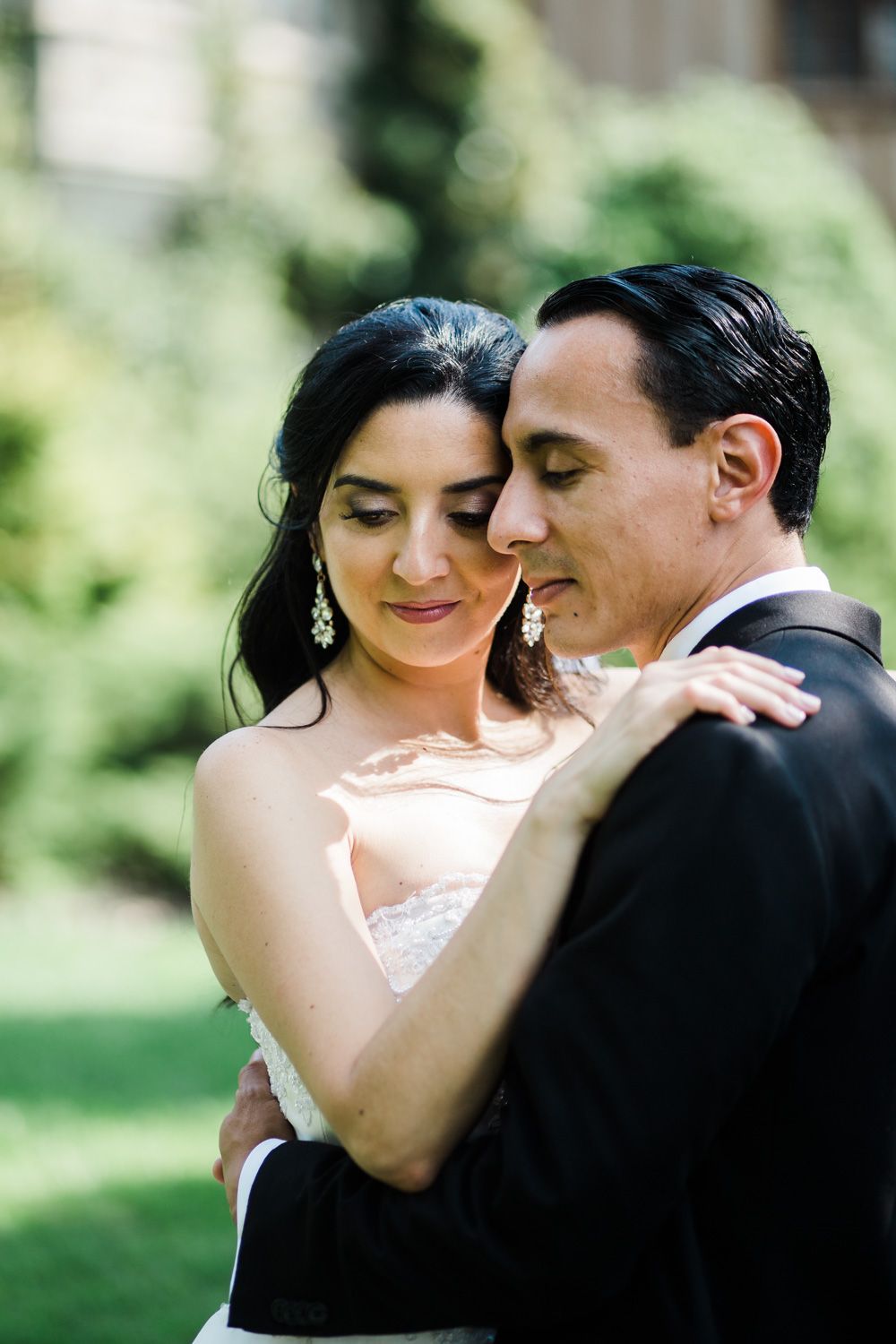 Closeup of bride and groom
