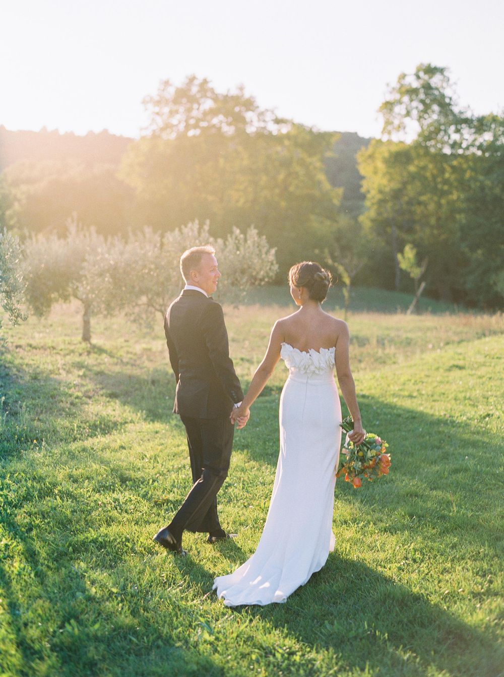 A romantic wedding portraits at Château La Coste, Provence, capturing the love between the bride and groom at the winery