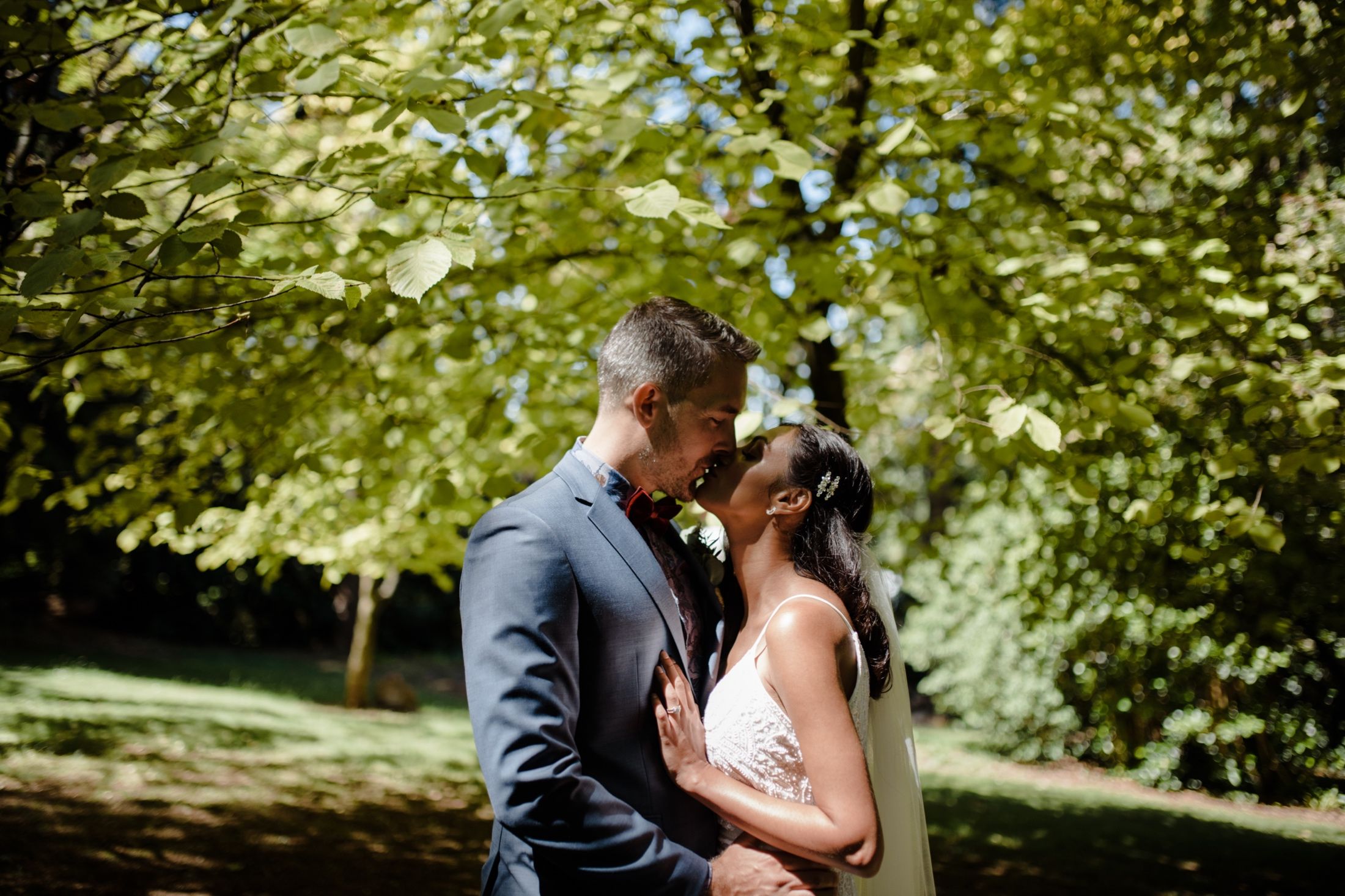 Closeup of bride and groom kiss at Moulton Park Estate Sassafras