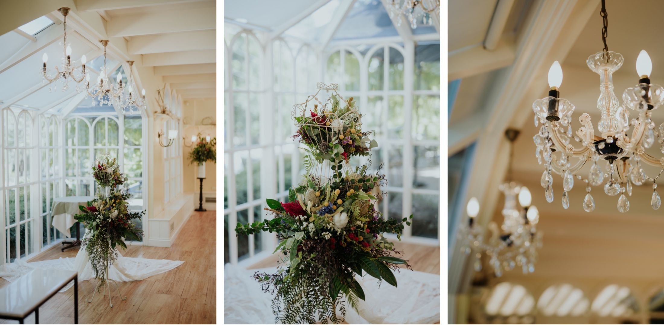 Handmade wedding floral details at Fortnums Sassafras handmade by bride