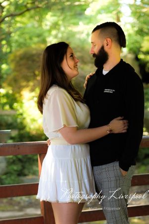 Naturally posed engagement photography at Liverpool Festival Gardens by Photography Liverpool