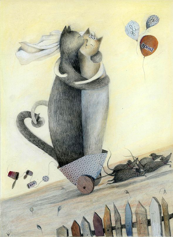 "L'abbraccio" illustrazione ad acrilico su carta - vendita