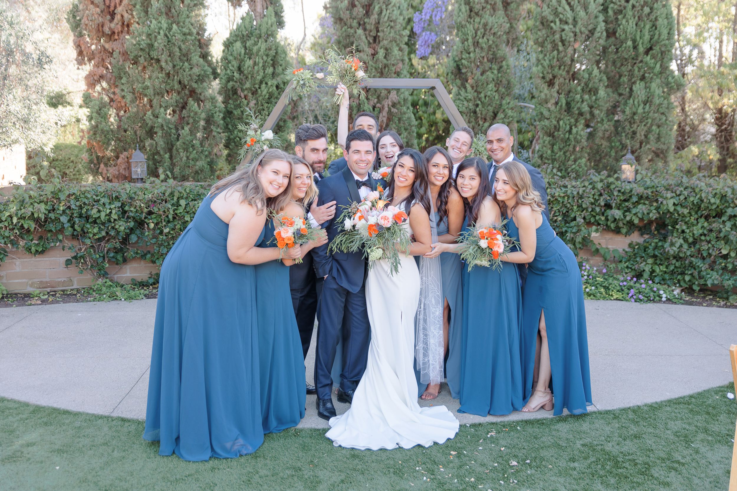 Full bridal party in blue