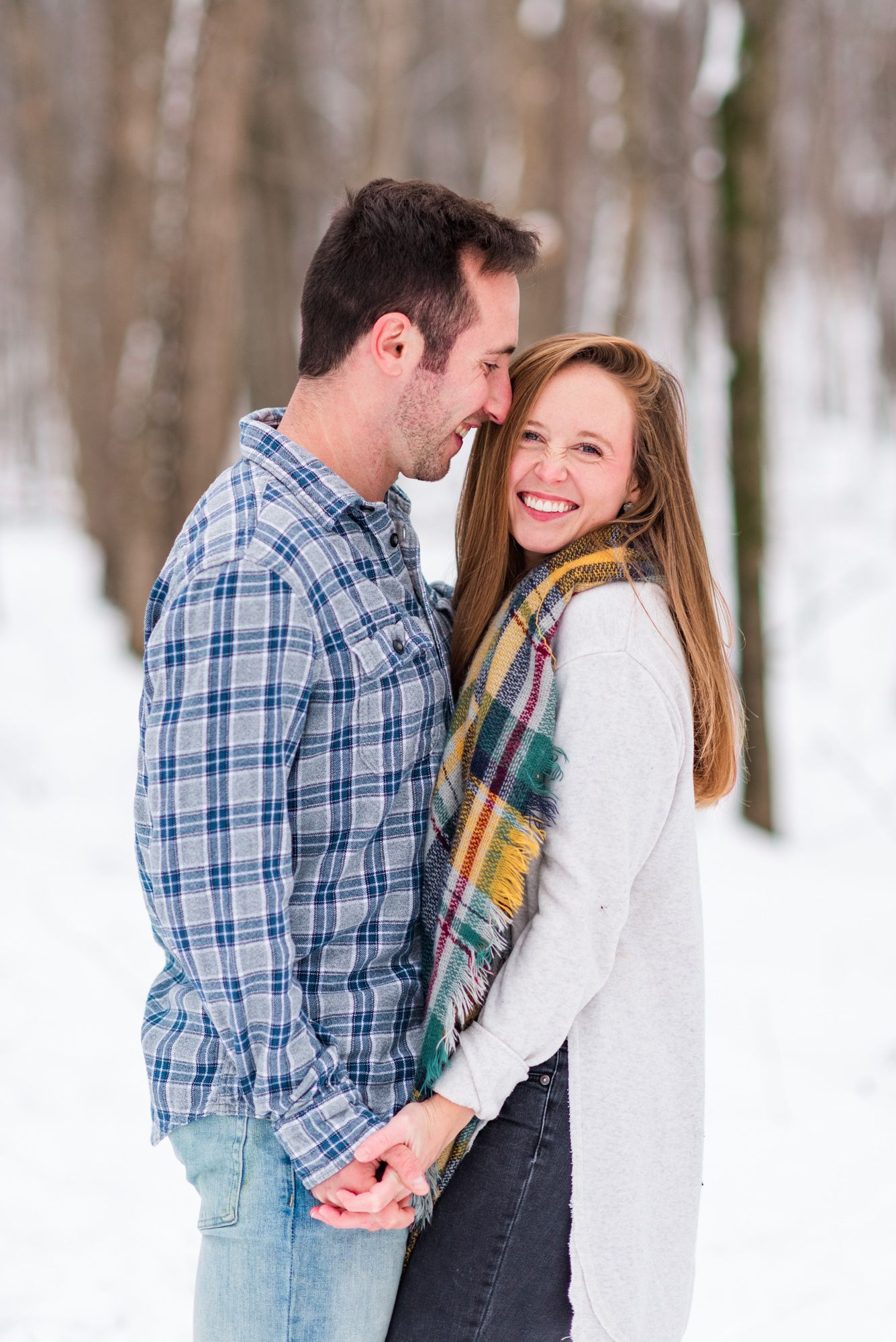 Winter and snow couple engagement in Harrisonburg Virginia