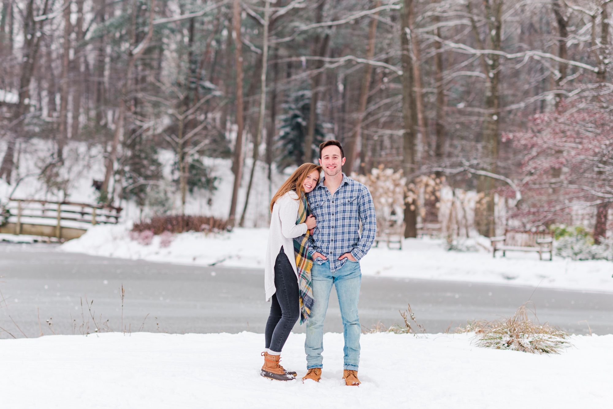 Winter and snow couple engagement in Harrisonburg Virginia