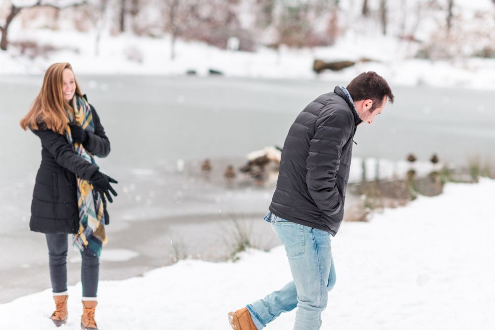 Winter and snow couple engagement in Harrisonburg Virginia