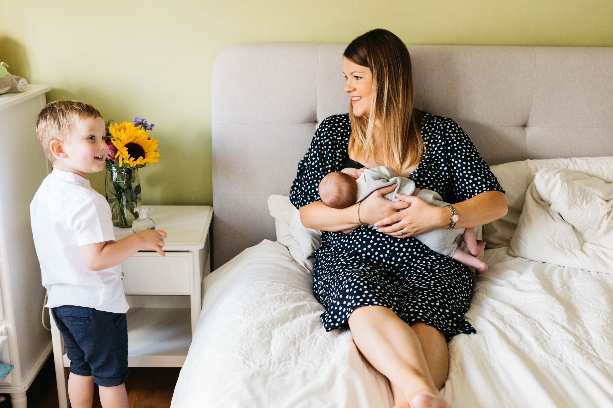 mum with big boy son and newborn baby