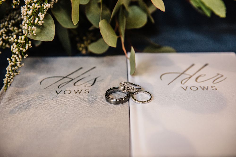 Couples Wedding Rings on Gray & White Vow Books