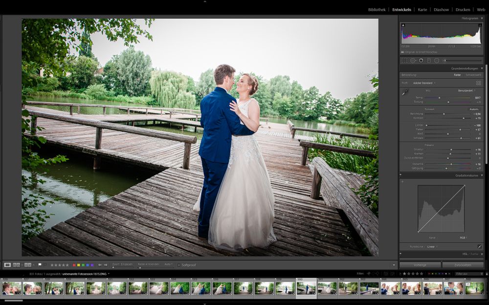 Screenshot Lightroom - Bearbeitung von Hochzeitsbildern
