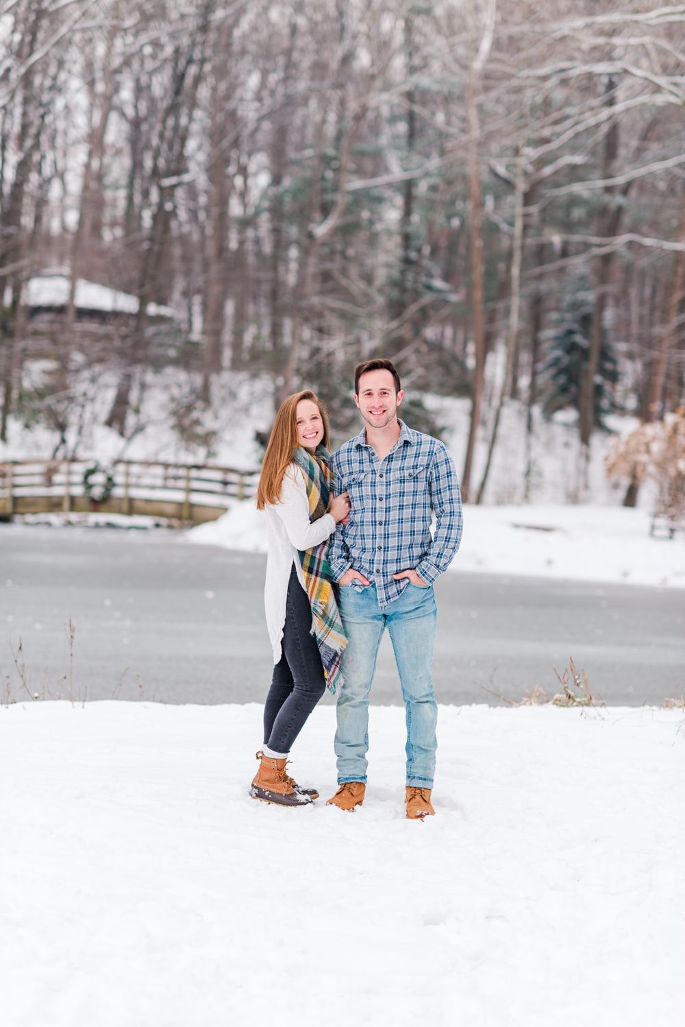 Winter and snow couple engagement in Harrisonburg Virginia