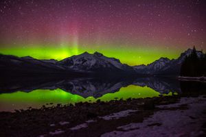Northern Lights from Lake Mcdonald in Glacier National Park, March 2021