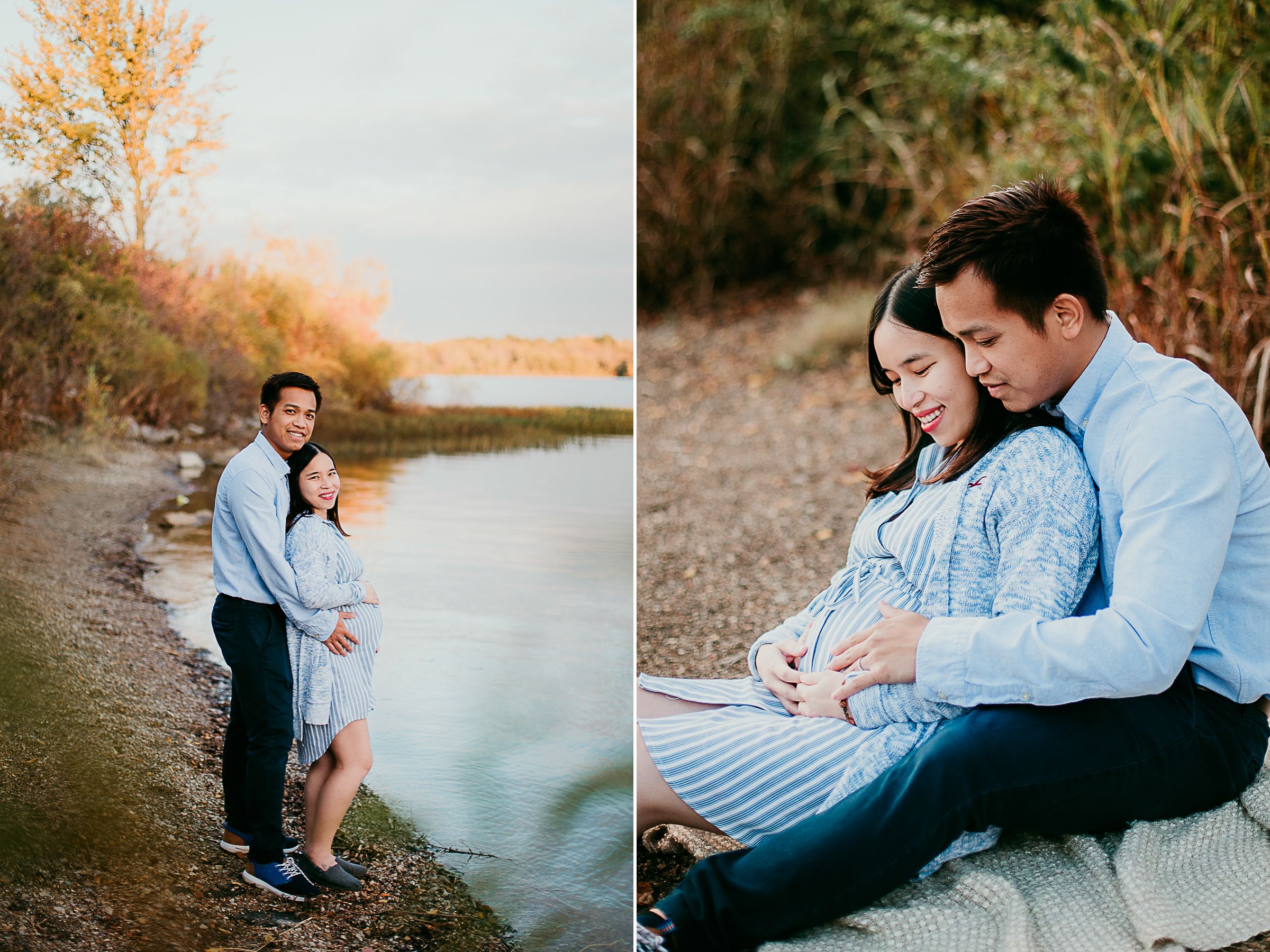 couple posed for maternity photos at longview lake in lee's summit