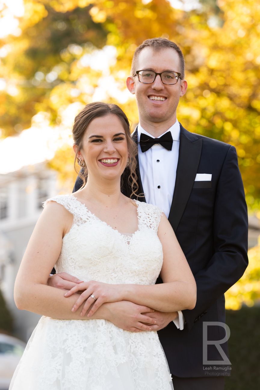 Leah Ramuglia Photography bride and groom fall foliage autumn wedding at home first look small ceremony newton boston ma