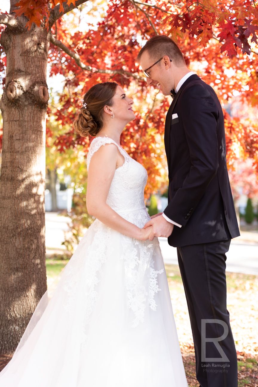 Leah Ramuglia Photography red leaves fall foliage autumn small micro wedding first look newton boston MA