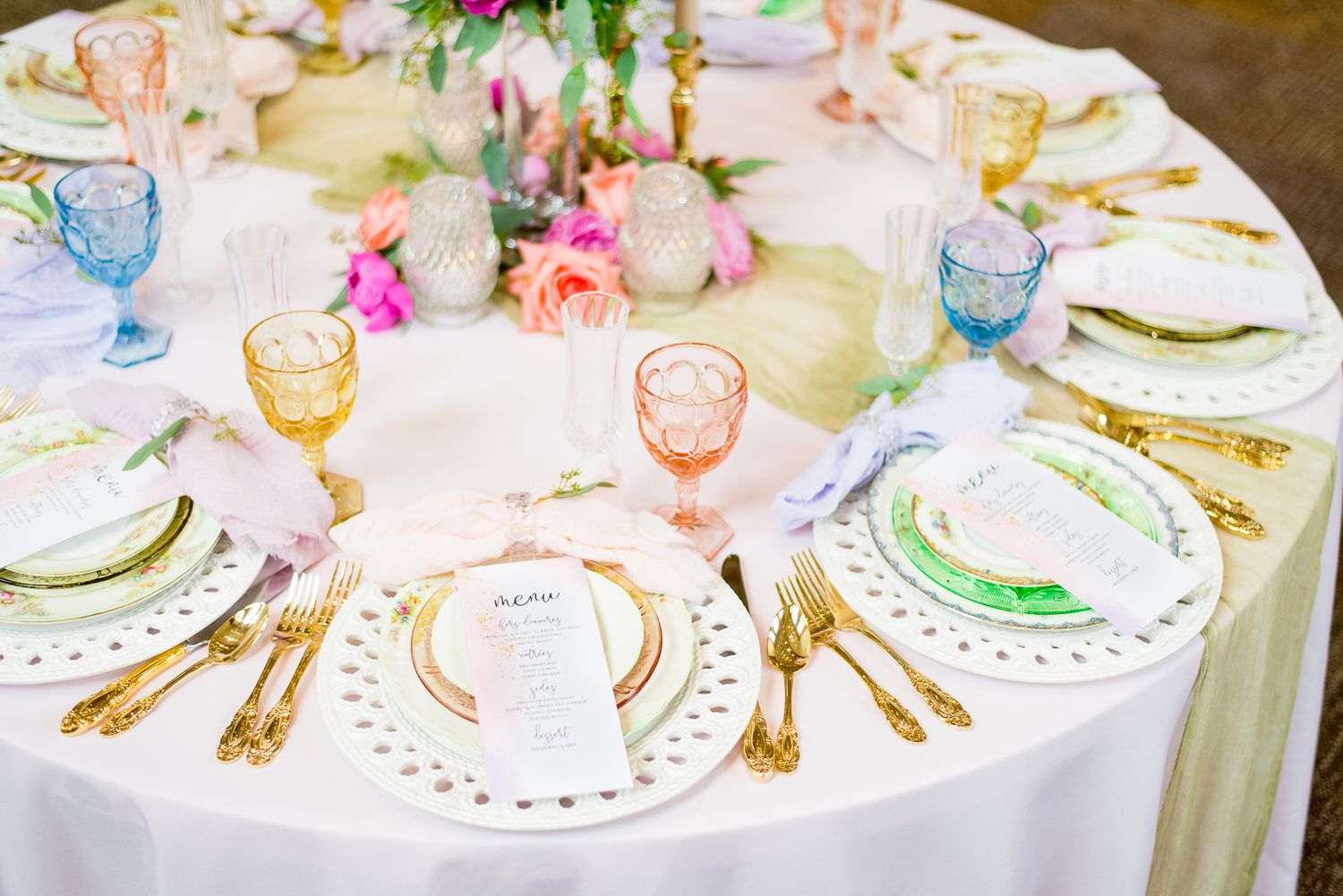 wedding table, colorful, pastel, Benison, Cincinnati OH, detail shot