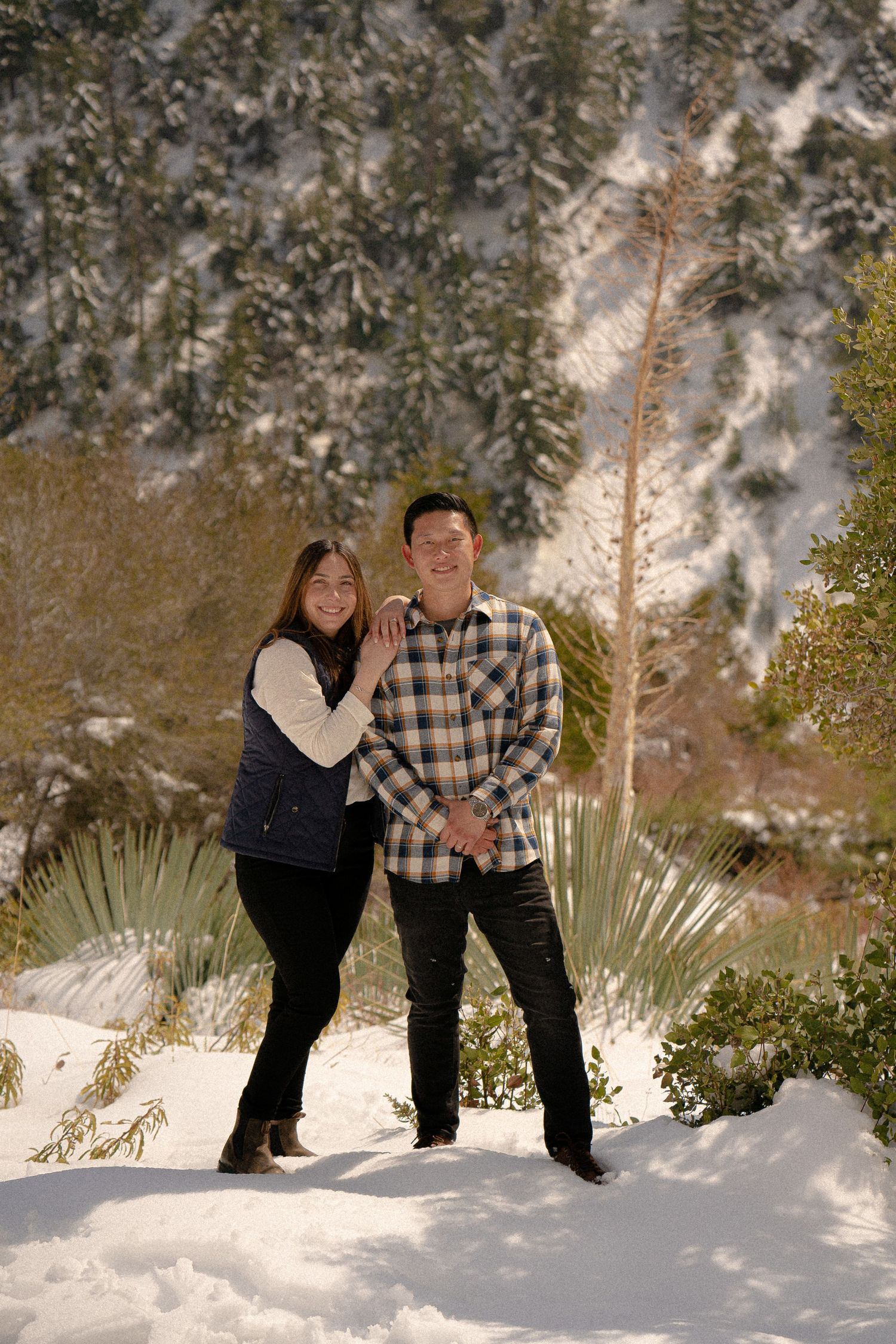 Mt. Baldy California Couples Session - snow day with sledding and snowball fights - forest and cabin adventure session