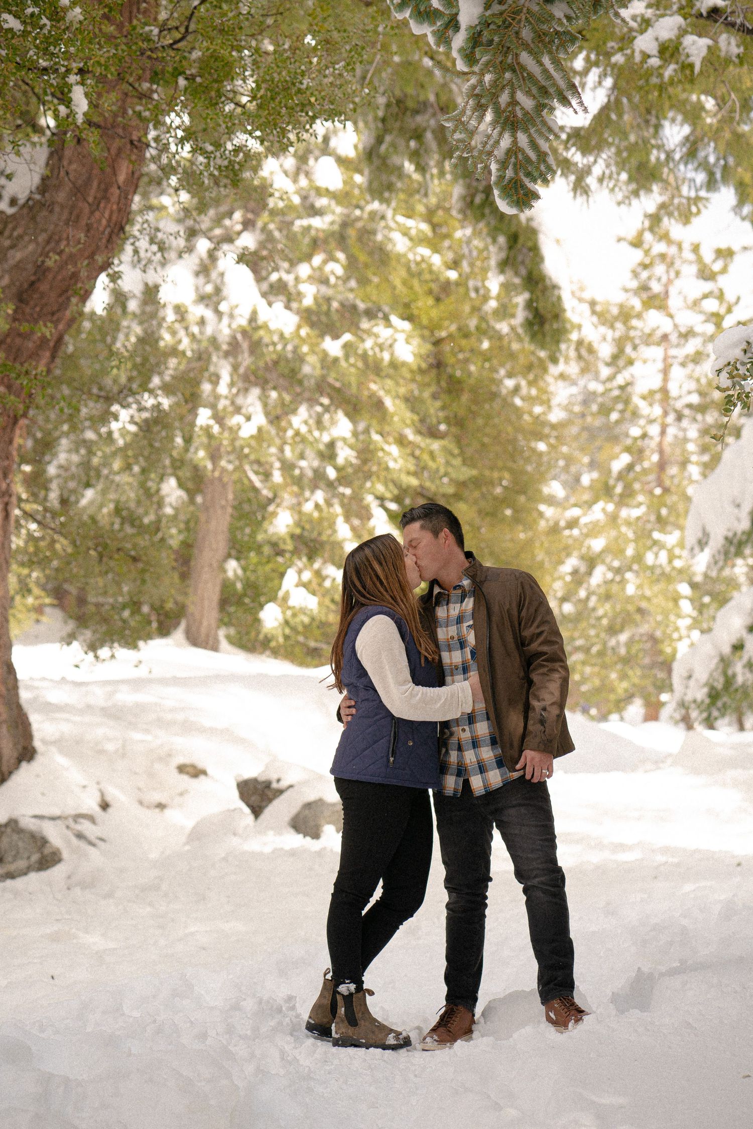 Mt. Baldy California Couples Session - snow day with sledding and snowball fights - forest and cabin adventure session