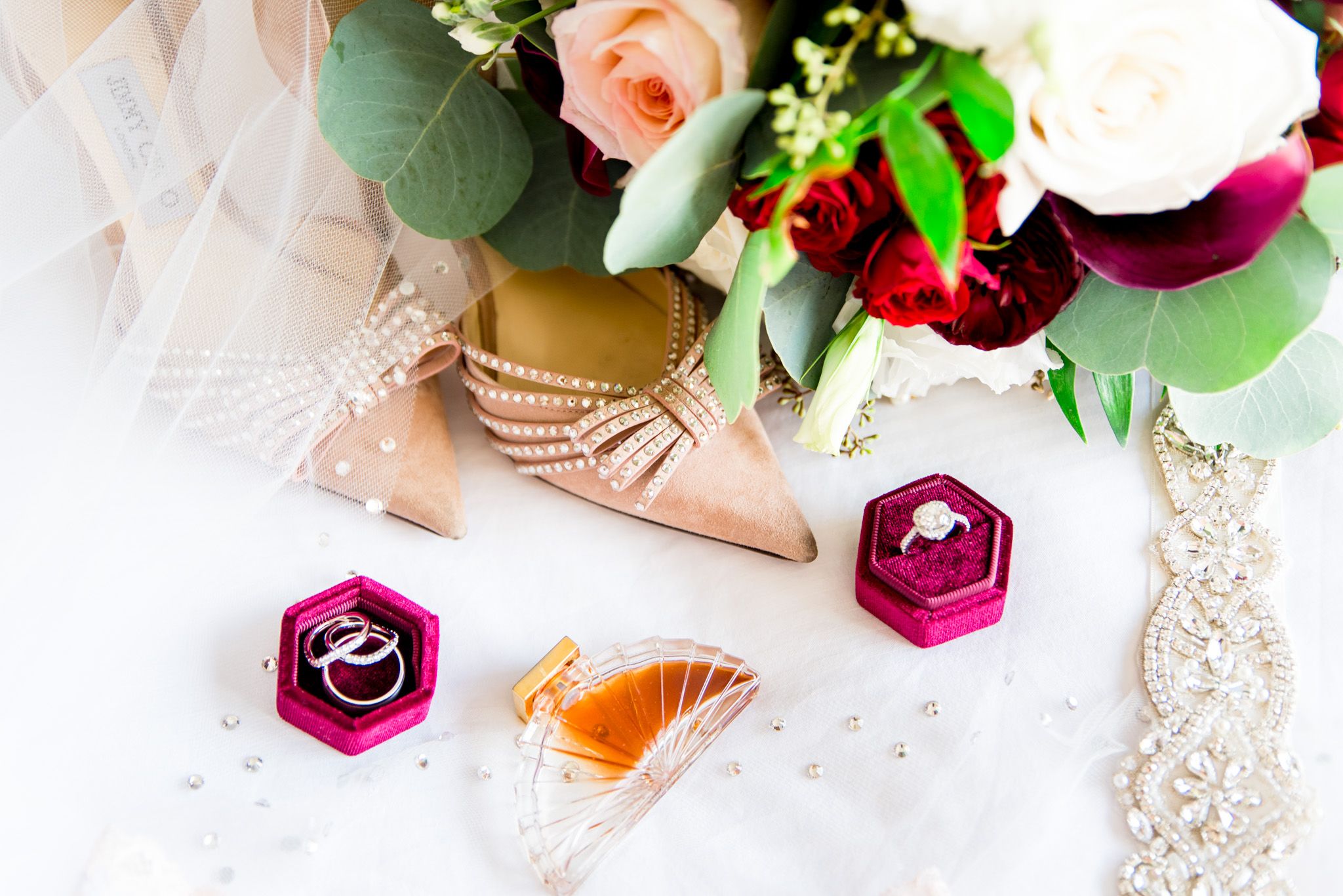 jewel studded heals and velvet lined ring box for autumn chicago wedding ceremony