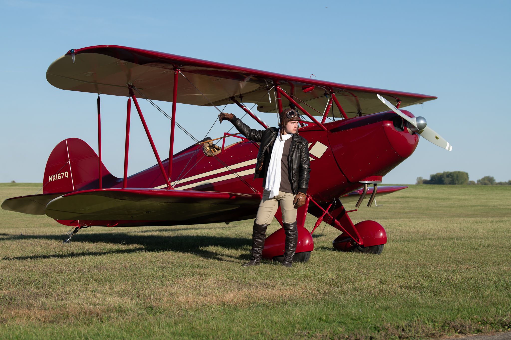 High School Senior Guy Poses with Airplane, the Hatz Classic