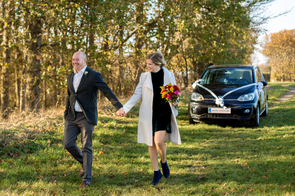 Two happy couple just after their wedding on the island Ærø.