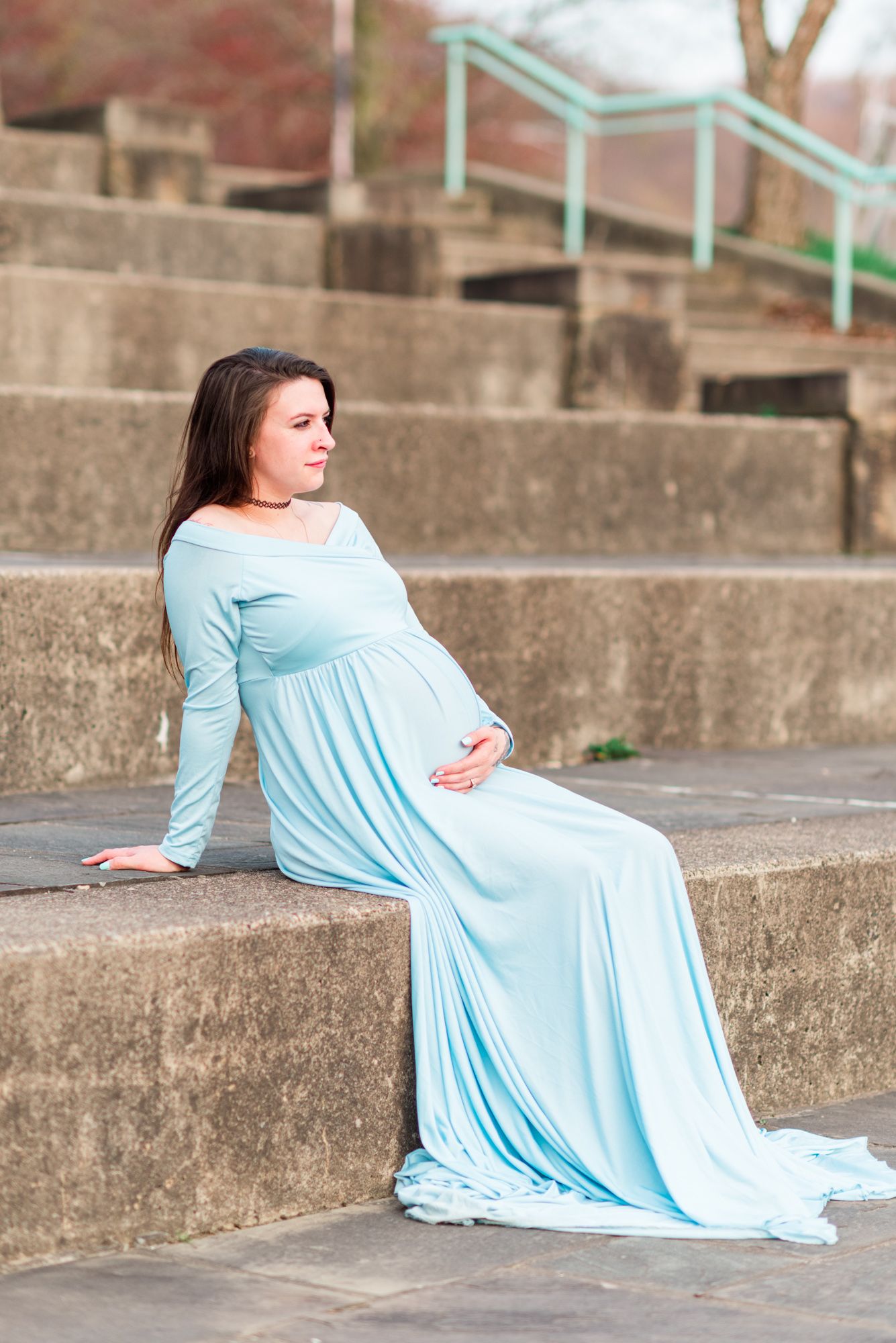 Maternity photos with flowing dress in Kittanning, Pennsylvania