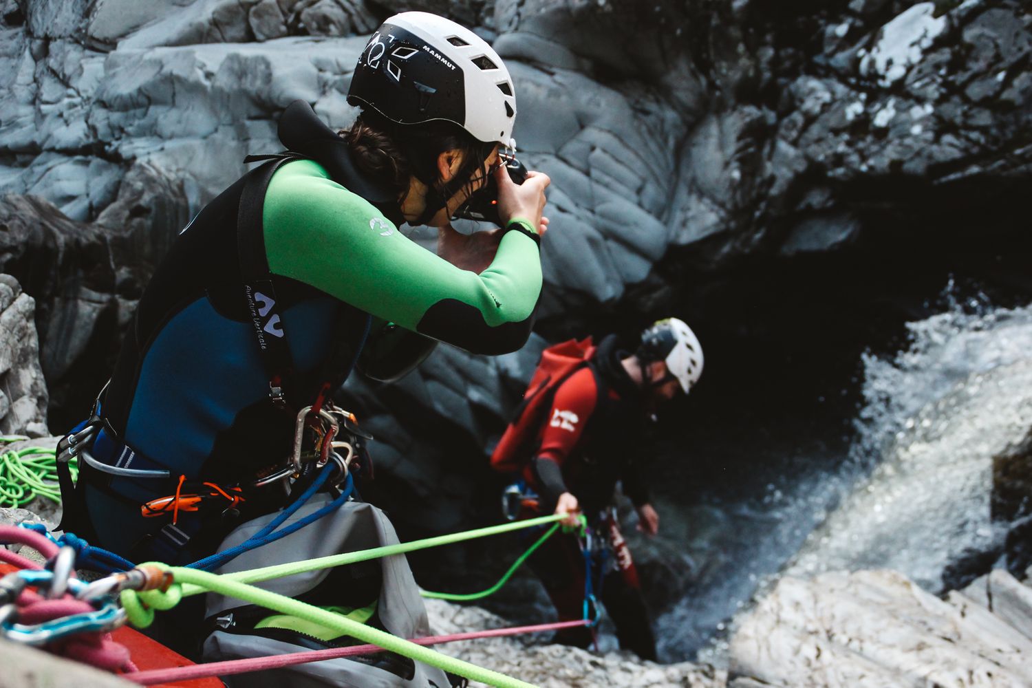 Canyoning photography ropes