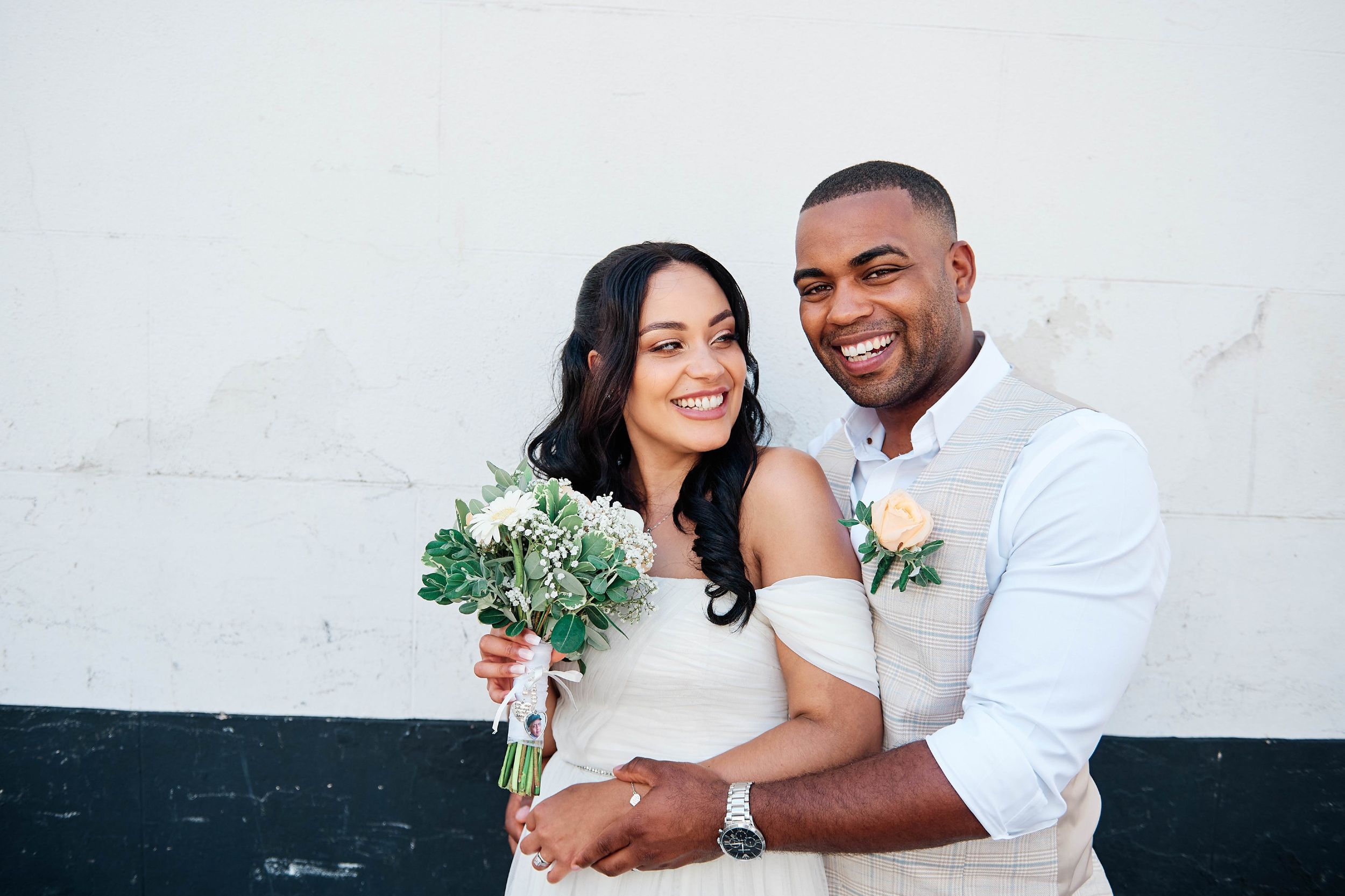 Groom and bride portrait at the Registry Office in Gibraltar