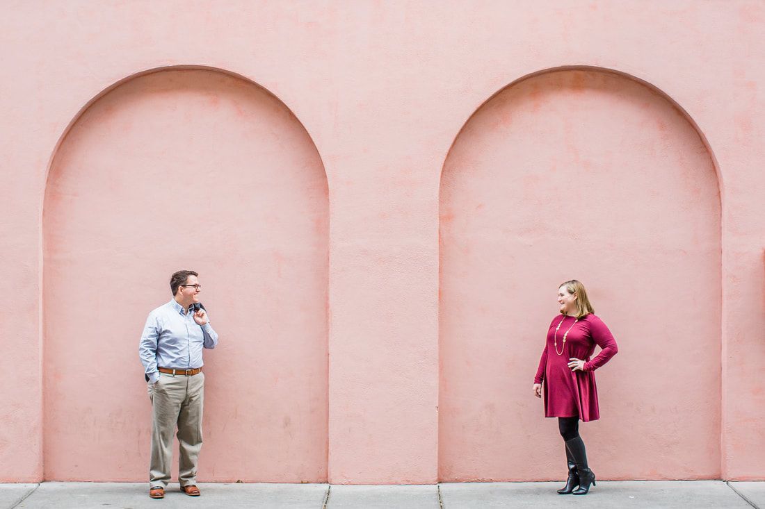engagement session outside the pink house in savannah, ga